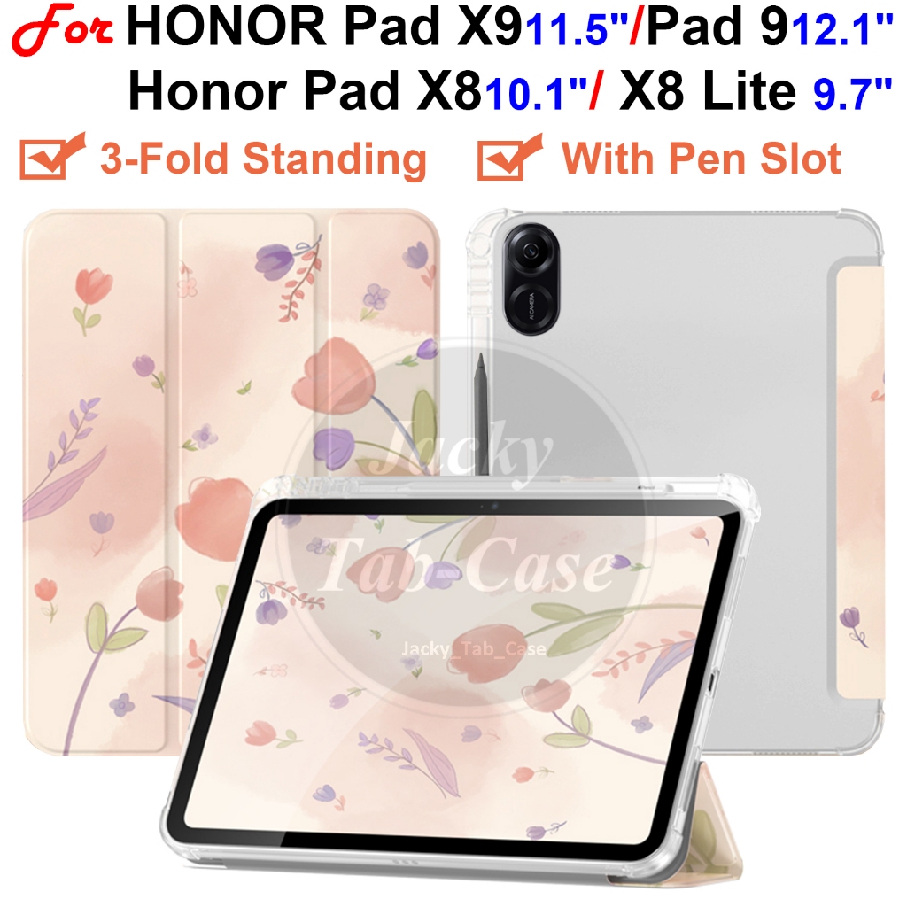 สําหรับ HONOR Pad 8 9 X9 X8 Lite แท็บเล็ต 3 พับยืนกรณี HEY-W09 HEY2-W19 ELN-W09 ELN-L09 กันกระแทกนุ่