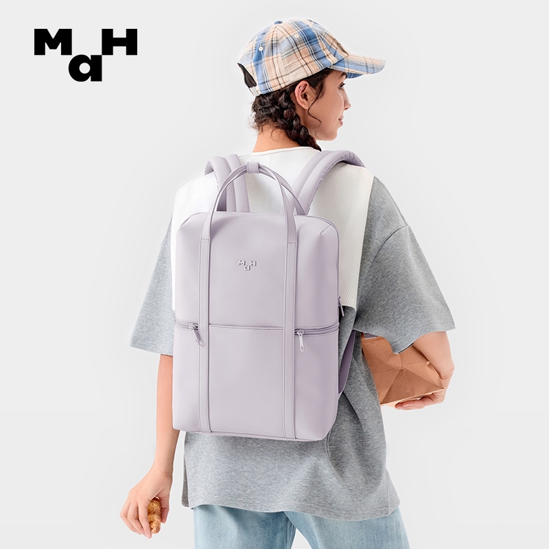 MaH 3338 กระเป๋าเป้สะพายหลังมินิมอล PU เหมาะสำหรับการทำงานและเดินทาง มีที่เก็บแลปท็อป