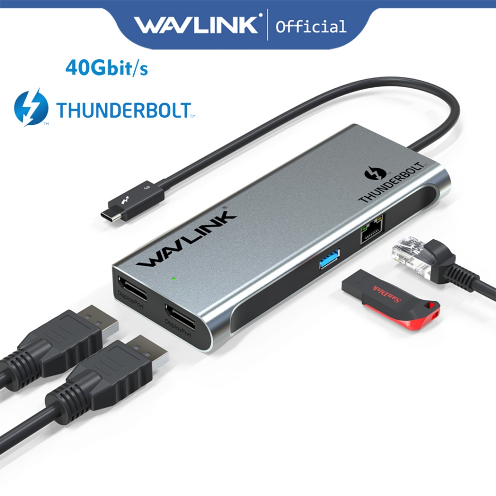 Wavlink Thunderbolt 3/4 Hub UTD05 พร้อมความเร็ว 40Gbps USB3.0 RJ45 Gigabit Ethernet HDMI DP จอแสดงผล