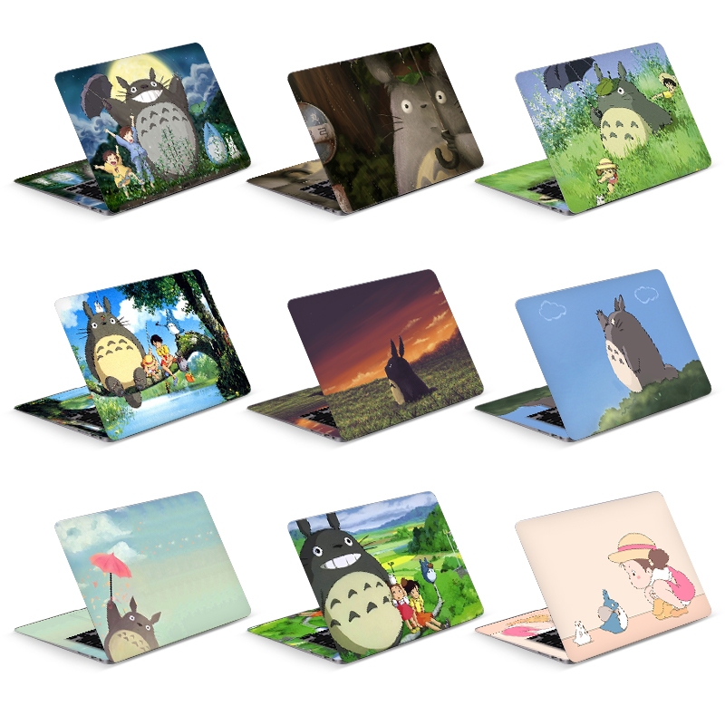 2pcsMy Neighbor Totoro อะนิเมะแล็ปท็อปผิว PVC สองด้านแล็ปท็อปผิวสําหรับ 11/12/13/14/15/17 นิ้วไม่ Cropped แล็ปท็อปสติกเกอร์