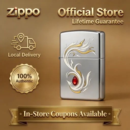 Zippo ของแท้ Single Feather To Phoenix ไฟแช็กกันลม, LZE-0655