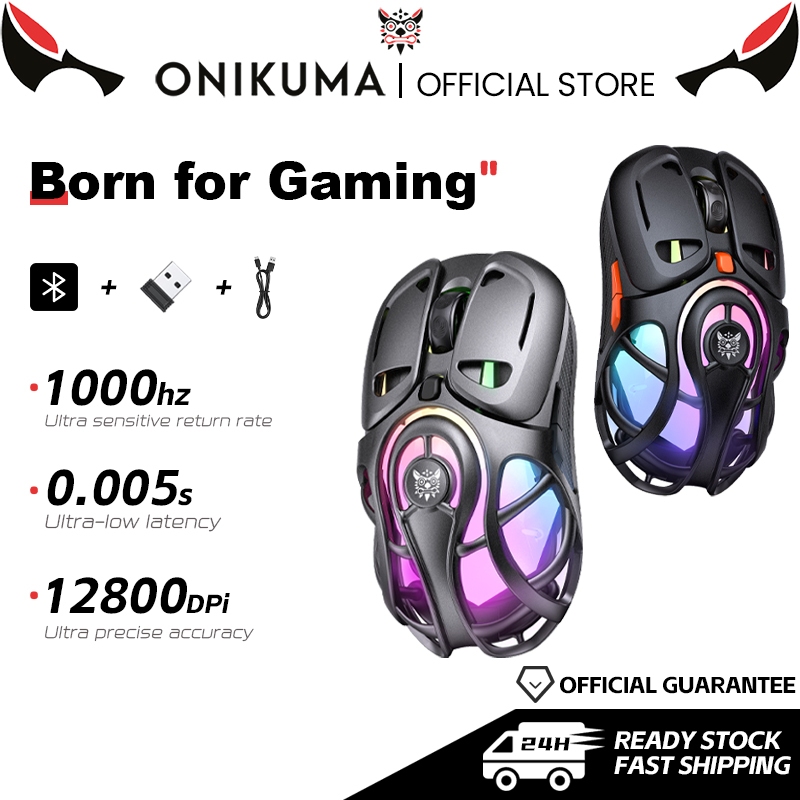 ONIKUMA DM02 เมาส์สําหรับเล่นเกมไร้สาย 1000Hz Polling Rate ไร้สายบลูทูธ Tri โหมดเมาส์ตามหลักสรีรศาสตร์สําหรับพีซีพร้อมไฟ RGB