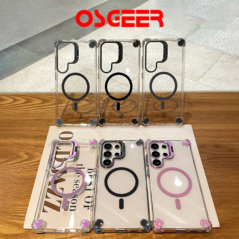 [OSGEER]เคสใสแม่เหล็ก Samsung S26Ultra/เคส S25Ultra/เคส 24 Ultra | กันกระแทกพร้อมขาตั้งเลนส์ & ความเข้ากันได้แบบแม่เหล็ก