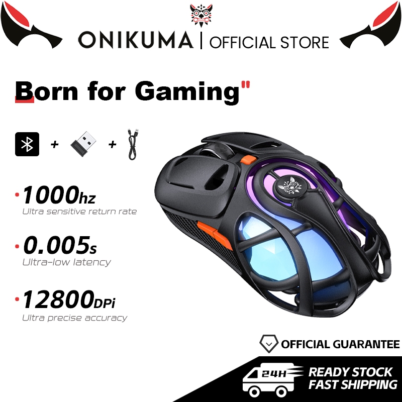 ONIKUMA เมาส์สําหรับเล่นเกมไร้สาย 1000Hz อัตราการสํารวจเวลาต่ําเป็นพิเศษการออกแบบน้ําหนักเบา Tri โหมดบลูทูธเมาส์ตามหลักสรีรศาสตร์แบบชาร์จไฟได้