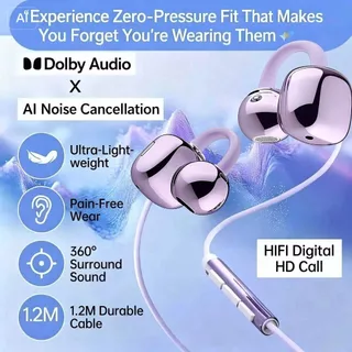 NEWMSNR หูฟังสีม่วงเท่านั้น Type-C แบบมีสาย HIFI คุณภาพเสียงชนิดใส่ในหูไม่เจ็บปวด AI คลิปหูชุดหูฟังโทรที่ชัดเจนเป็นพิเศษ Sweatproof Running Bass หูฟัง