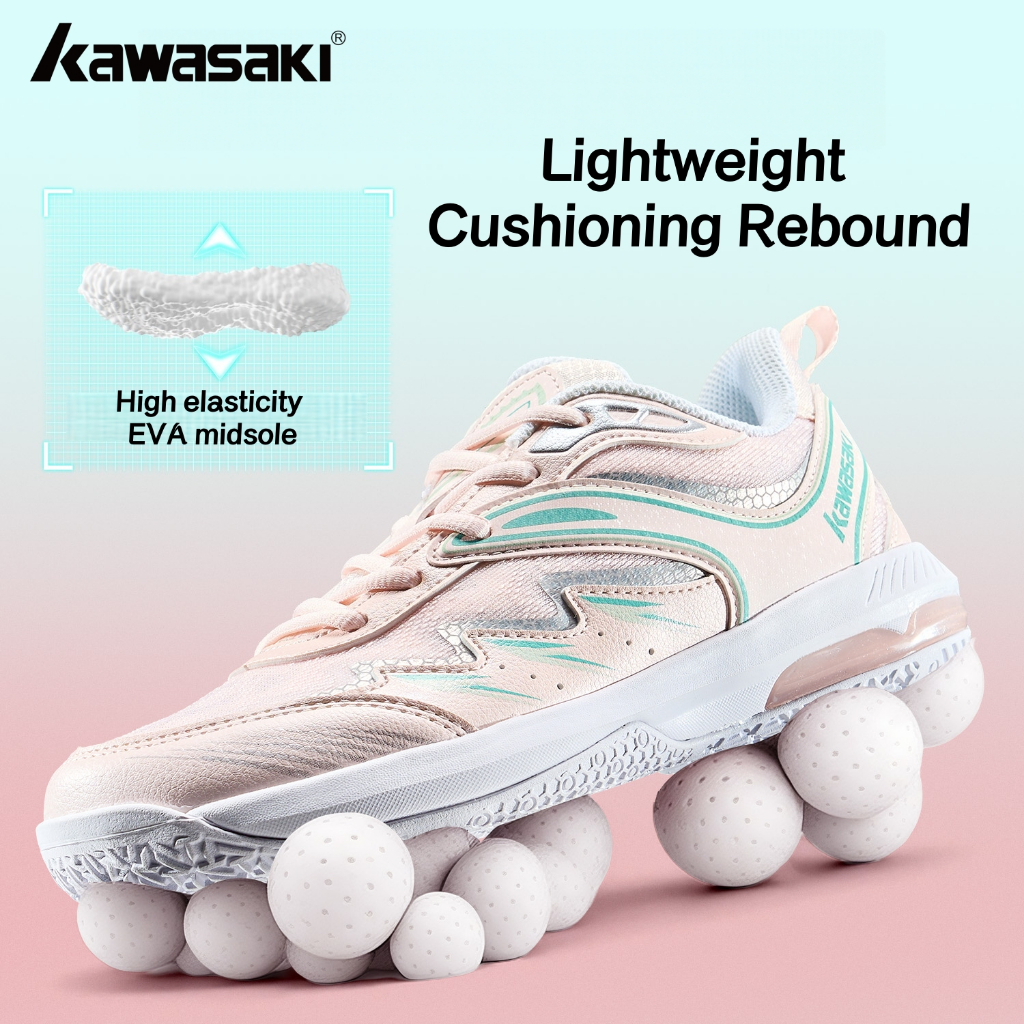 KAWASAKI รองเท้าแบดมินตันคาวาซากิรองเท้า Pickleball K2B04-D22043 ผู้หญิง Professional Training Anti slip ทนทาน Shock Absorbing Retro กีฬารองเท้า
