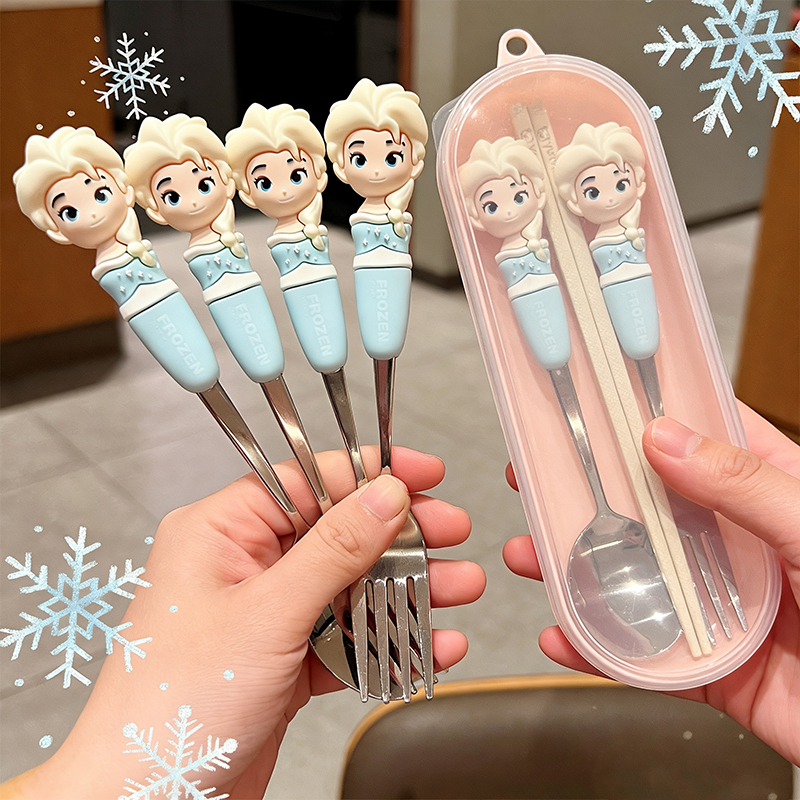 เจ้าหญิงเอลซ่า 304 ช้อนสแตนเลสสาวหัวใจกินช้อนส้อมการ์ตูนนักเรียนบนโต๊ะอาหาร ราคาถูก Shopee Lazada
