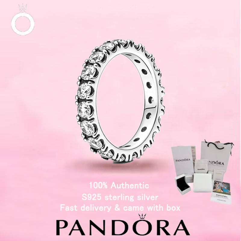 Pandora แหวนนิรันดร์ S925 สเตอร์ลิงซิลเวอร์ พร้อมประกายระยิบระยับ เสริมความสว่างในวันวาเลนไทน์