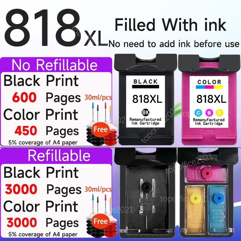 ใช้งานร่วมกับ HP 818 ตลับหมึก HP 818XL HP 818 หมึก HP818 สีดํา HP818 สี HP 818 ตลับหมึกสําหรับ HP818
