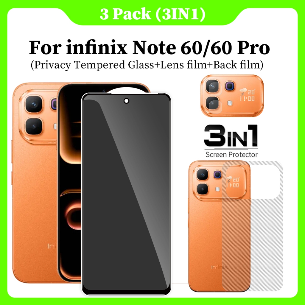 (3 In 1) กระจกนิรภัยสําหรับ infinix Note 60 pro ป้องกันหน้าจอความละเอียดสูง frosted ความเป็นส่วนตัวเซรามิคฟิล์มนุ่ม + ฟิล์มเลนส์กล้อง + ฟิล์มด้านหลังคาร์บอนไฟเบอร์