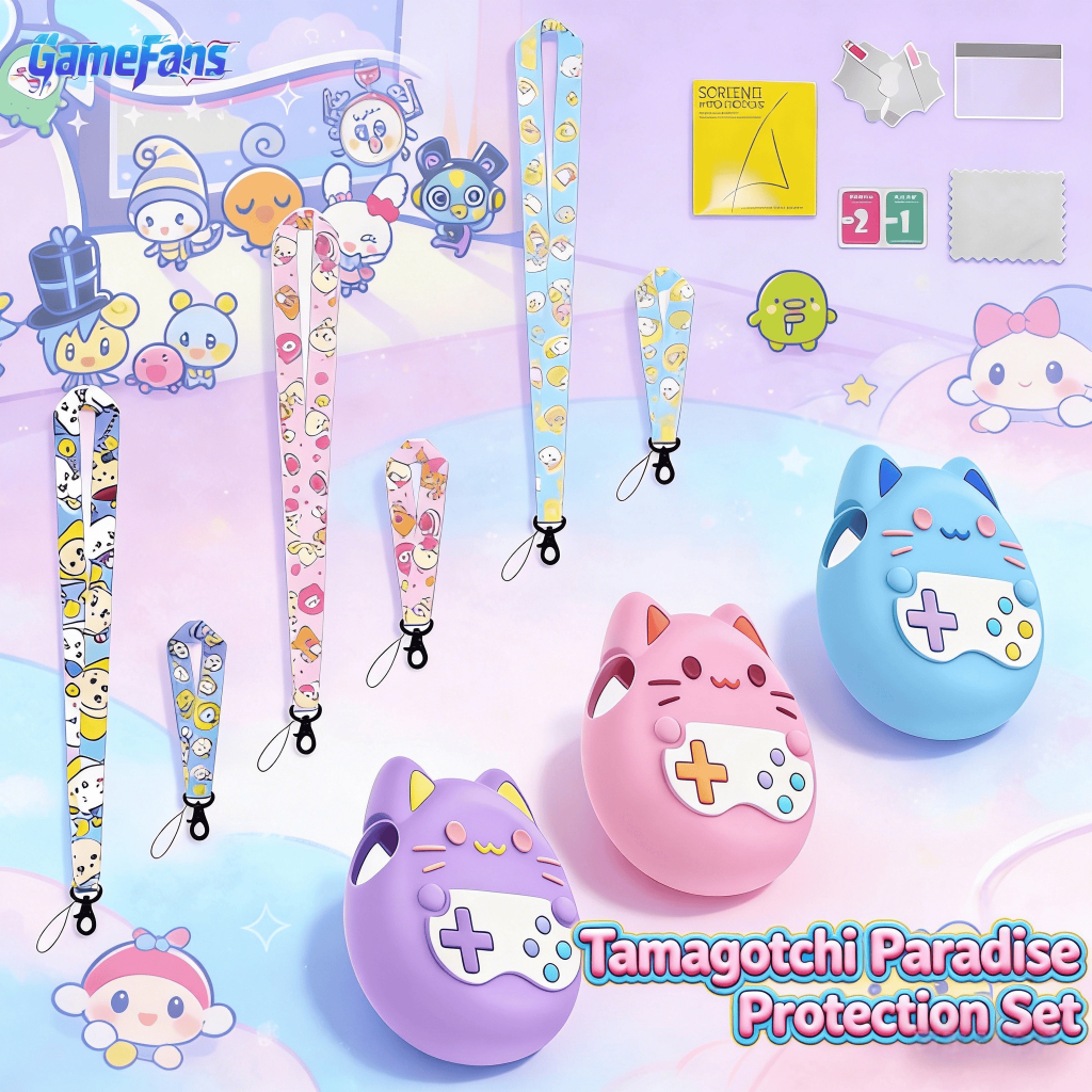 Tamagotchi Paradise Pet Game Console Cute Cat Tricolor Protection Set 4in1