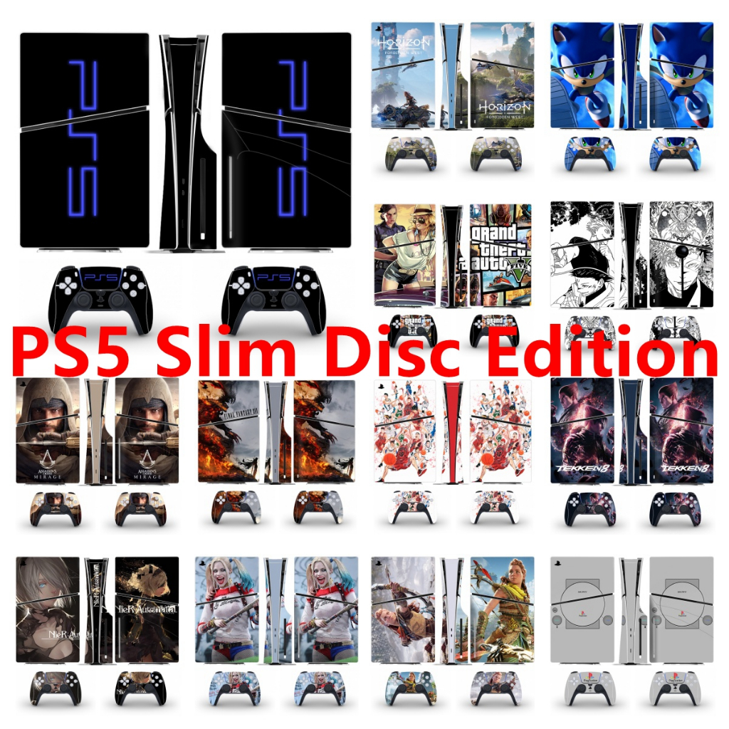 100 สีสติกเกอร์ผิวใช้งานร่วมกับ Sony Playstation 5 Slim Disc Edition ไวนิล Decal รูปแบบชุดฟิล์มป้องก