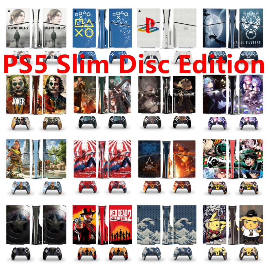 100 สีสติกเกอร์ผิวใช้งานร่วมกับ Sony Playstation 5 Slim Disc Edition ไวนิล Decal รูปแบบชุดฟิล์มป้องก