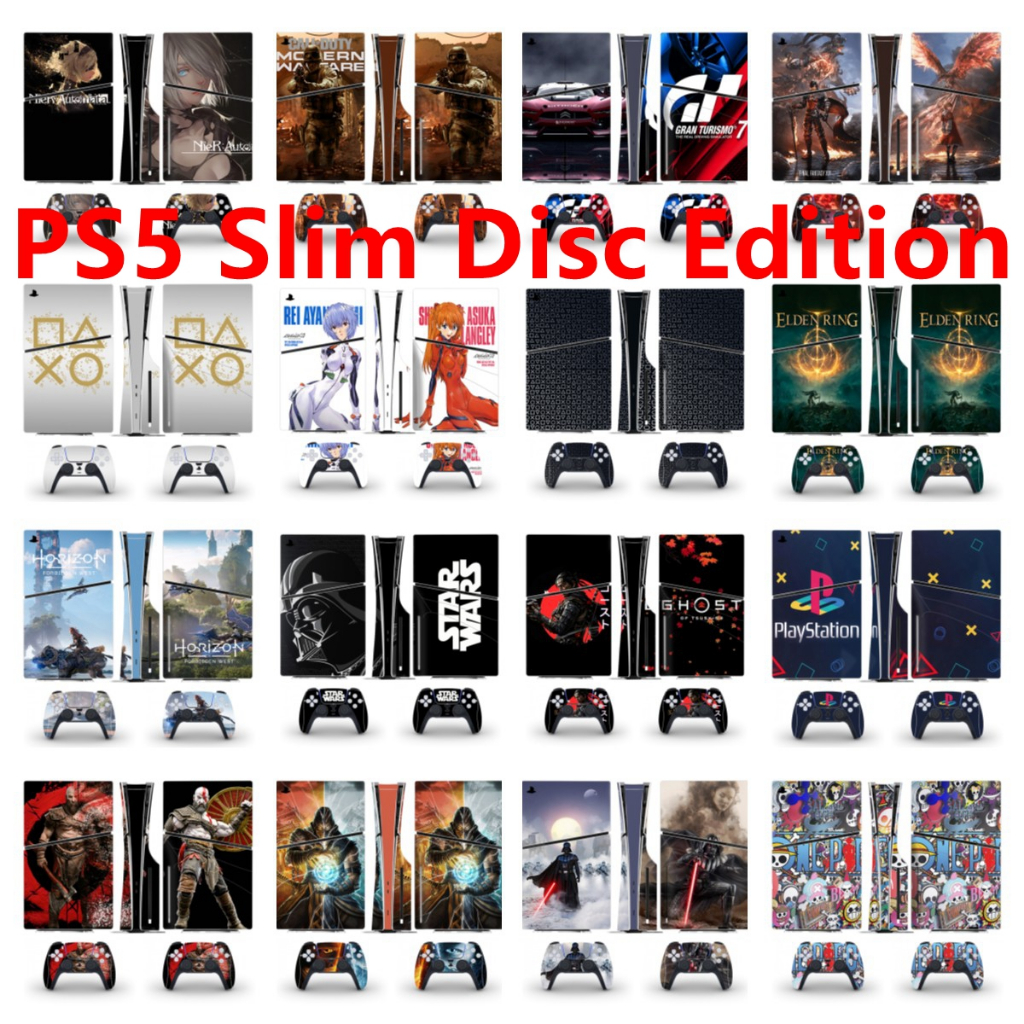 82 สีสติกเกอร์ผิวใช้งานร่วมกับ Sony Playstation 5 Slim Disc Edition ไวนิล Decal รูปแบบชุดฟิล์มป้องกั