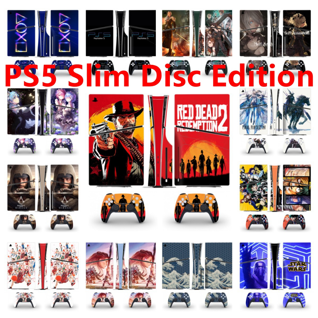 100 สีสติกเกอร์ผิวใช้งานร่วมกับ Sony Playstation 5 Slim Disc Edition ไวนิล Decal รูปแบบชุดฟิล์มป้องก