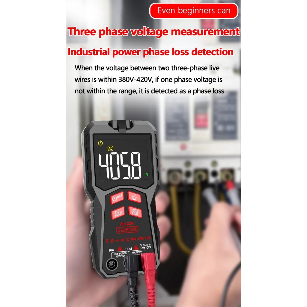 ZL122A/B มัลติมิเตอร์ดิจิทัลจอสี HD ชาร์จไฟได้ ทดสอบ AC/DC NCV ป้องกันไฟ มีไฟฉาย สำหรับช่างไฟฟ้า