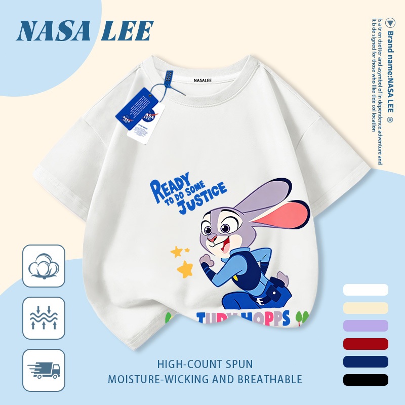 [จัดส่งในวันเดียวกัน] นาซ่า เสื้อยืดสีขาวสำหรับเด็กอายุ 3-16 ปี แขนสั้น พิมพ์ลายกระต่าย