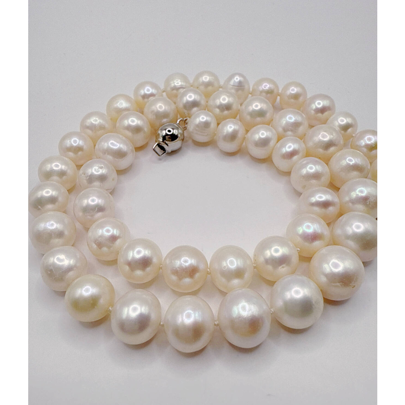 (3.20-4.17)7.5-10 มม. สร้อยคอไข่มุกธรรมชาติใต้ทะเลสีขาว 17" 18KGP