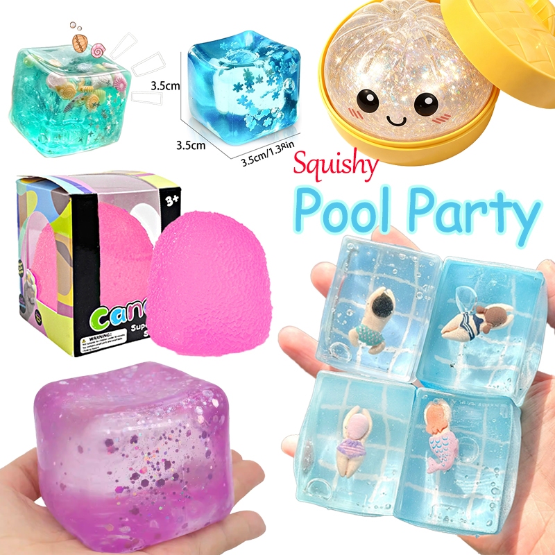 Schylling NeeDoh Ice Cube Squishy ของเล่น Water Cube ความเครียดบรรเทา Nee Doh Nice Cube สําหรับของขว