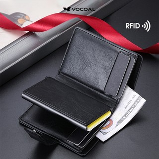 VOCOAL ผู้ชายผู้หญิงกระเป๋าสตางค์ Anti Theft RFID Soft PU กระเป๋าสตางค์ใบสั้นอัตโนมัติ Pop-Up Card กระเป๋า Multi-Functional Multi-Card ตําแหน่ง ID บัตรเครดิตผู้ถือเหรียญกระเป๋า