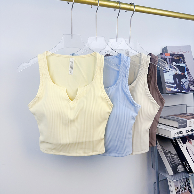เสื้อกั๊กโยคะทรงวี สีทึบ เหมาะสำหรับการออกกำลังกาย