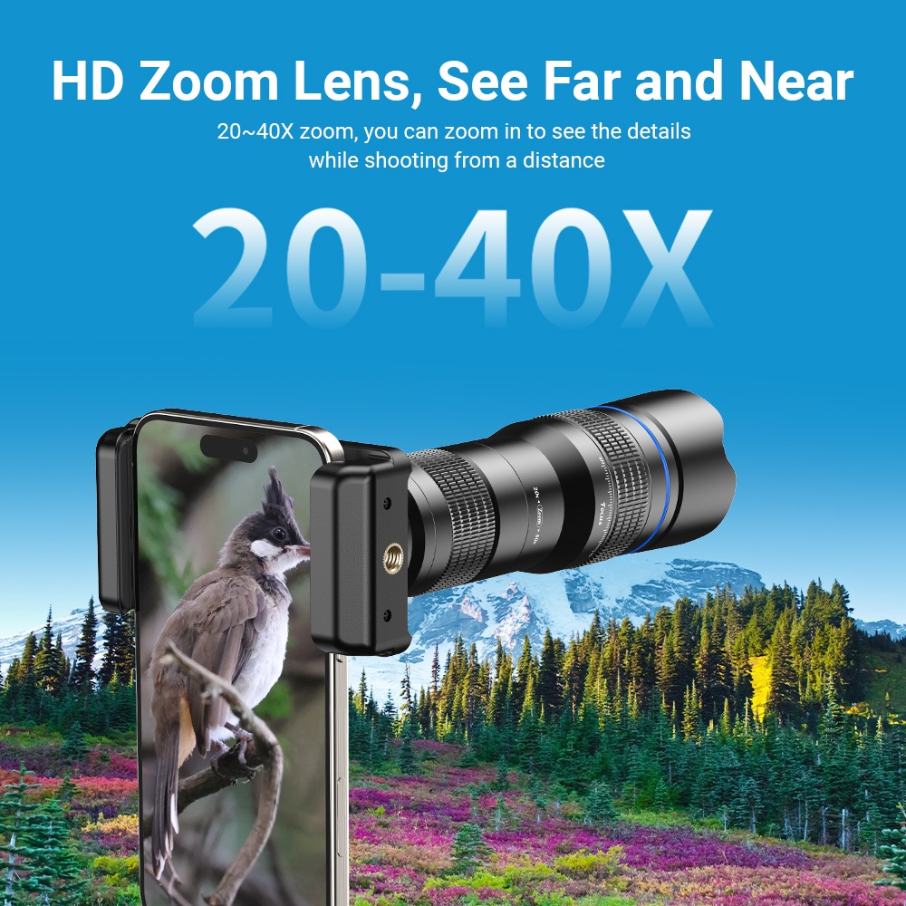 APEXEL 20X-40X ซูมปรับกล้องโทรทรรศน์เลนส์กล้องโทรศัพท์ Telephoto ชุดเลนส์มือถือ 2in1 Monocular, ขาตั้งกล้องเซลฟี่