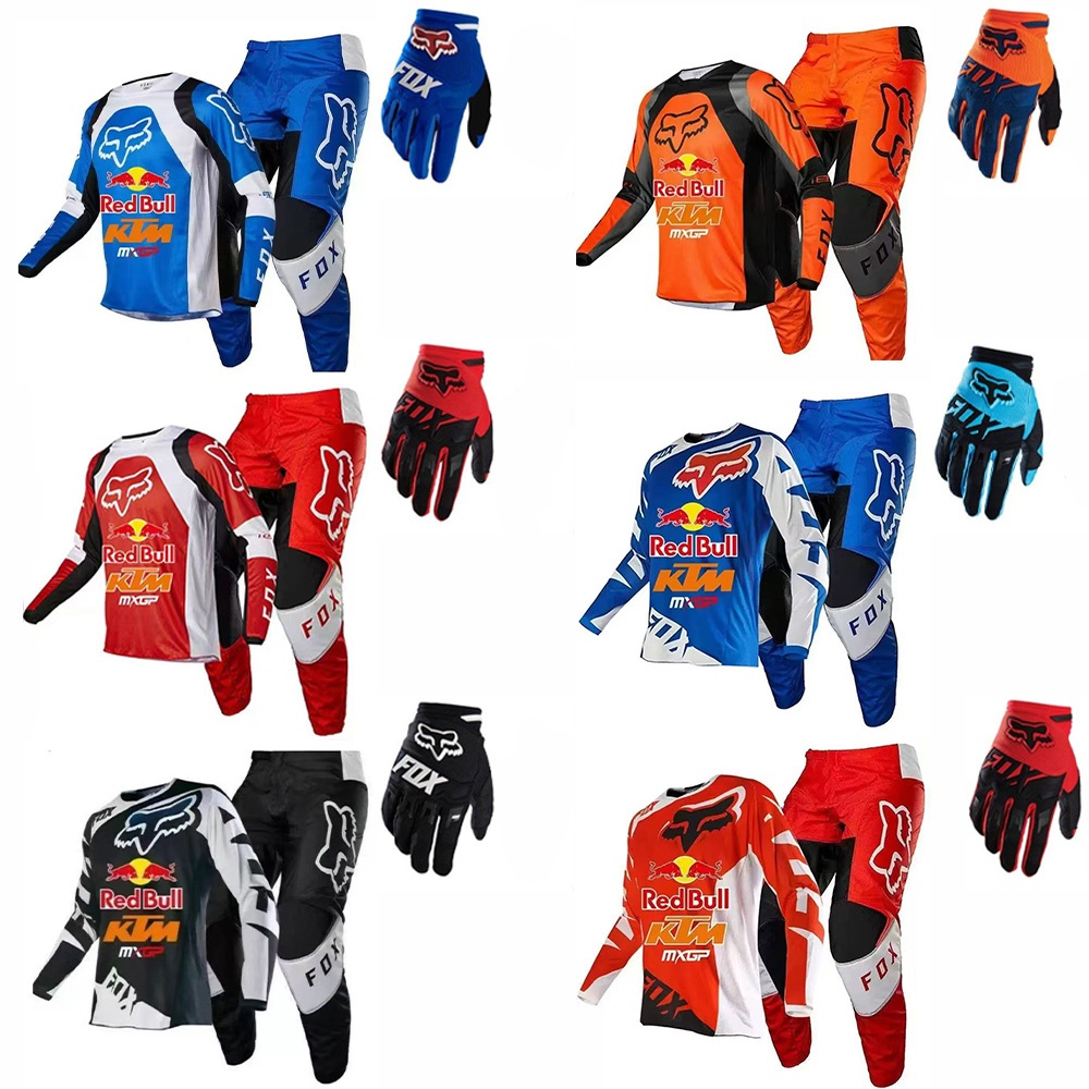 FOX Racing Red Bull KTM Factory Jersey & กางเกง Motocross Racing Gear Set Jersey กางเกง MX Combo BMX Dirt Bike ชุดภูเขา Off-road ชุด Moto Cross สําหรับผู้ชายถุงมือ + ชุด