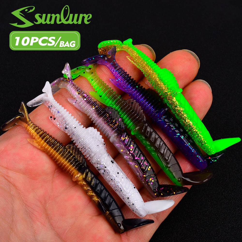 เหยื่อนิ่ม SUNLURE 10 พีซ พัลเลย์เทล ขนาด 3.14 นิ้ว เหมาะสำหรับปลาเทราท์, ครัปเพีย, และบัส ใช้งานได้ทั้งน้ำเค็มและน้ำจืด เป็นของขวัญยอดฮิตสำหรับสายตกปลา