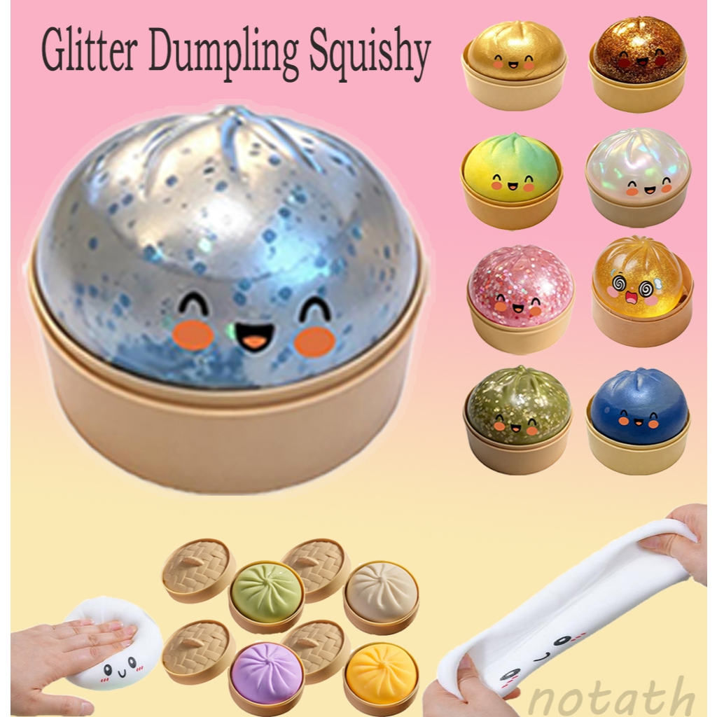Big  Dumpling Squishy ของเล่นนุ่มนิ่มรูปเกี๊ยวสีชมพูวิบวับน่ารัก หายาก บรรจุในกล่องปริศนา ปลอดภัยและทนทาน