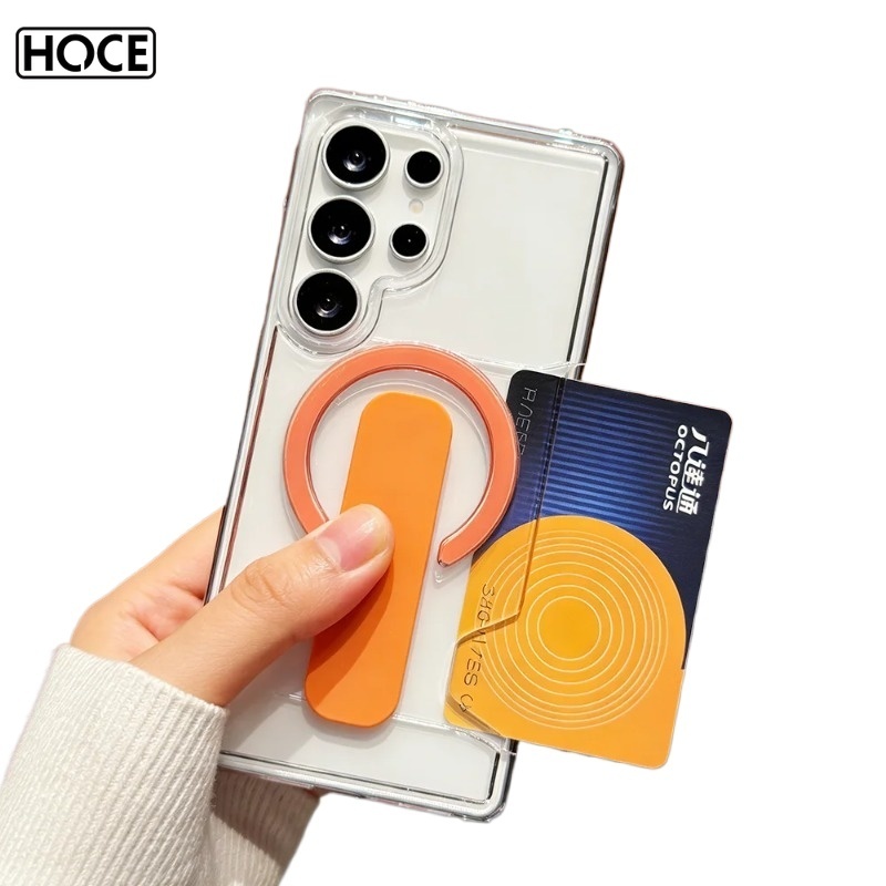 HOCE ผู้ถือบัตรเครดิตใส Slot Hard เคสโทรศัพท์สําหรับ Samsung S26 S25 S24 Ultra Magnetic Bracket Cover