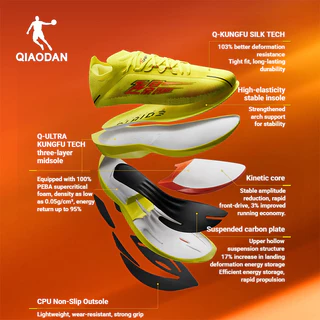 Qiaodan PLAID 3.0 รองเท้าวิ่งคาร์บอน Marathon Racing เบา เด้ง หน้าเท้ากว้าง QDB023262290
