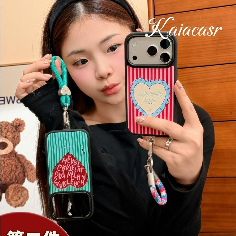 Huiwanju สีทึบลายหัวใจรักสําหรับ iPhone17promax เคสโทรศัพท์ ip16pro/13 หญิง 14pro พร้อมเชือกเส้นเล็ก 15pro รวมทุกอย่างทนต่อการตก 12