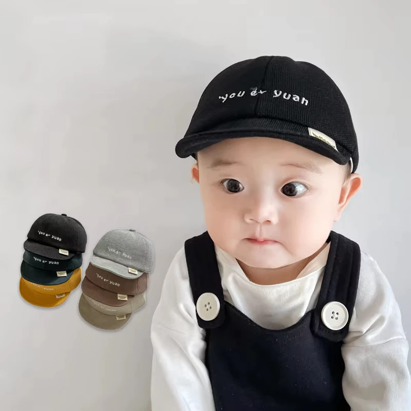 หมวกเบสบอลเด็กตัวอักษรที่เรียบง่ายทารกหมวกแหลมฤดูใบไม้ผลิปรับนุ่มปีกเด็กวัยหัดเดินเด็กสาวอาทิตย์หมวก3-24เดือน