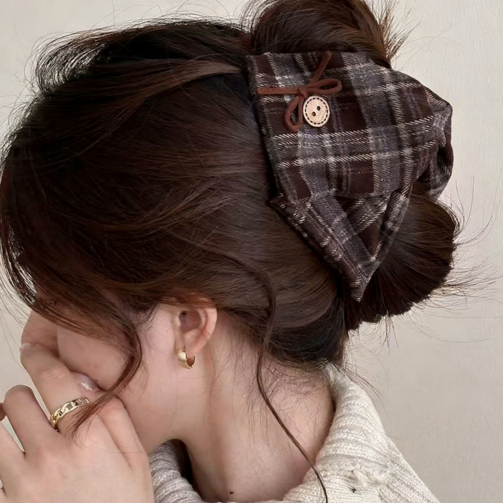 ปุ่มเกาหลีลายสก๊อตสามเหลี่ยม สำหรับทรงผม vintage updo และหางม้า เครื่องประดับผมแฟชั่น ราคา ถูกที่สุด ดีลบีเคเค แกลเลอรีภาพที่ 3