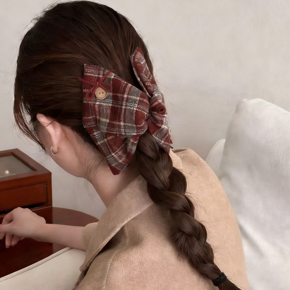ปุ่มเกาหลีลายสก๊อตสามเหลี่ยม สำหรับทรงผม vintage updo และหางม้า เครื่องประดับผมแฟชั่น ราคา ถูกที่สุด ดีลบีเคเค แกลเลอรีภาพที่ 4