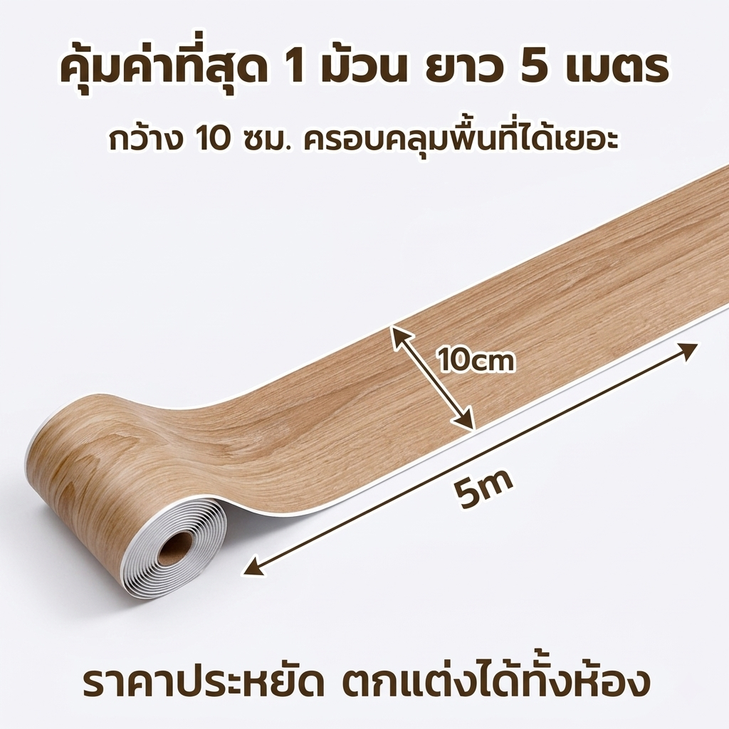 GREENIKA สติกเกอร์ติดผนัง บัวพื้น บัวผนัง ขอบบัว วอลเปเปอร์ลายไม้แบบเทป ตกแต่งบ้านของคุณ ยาว25เมตร ราคา ถูกที่สุด ดีลบีเคเค แกลเลอรีภาพที่ 9