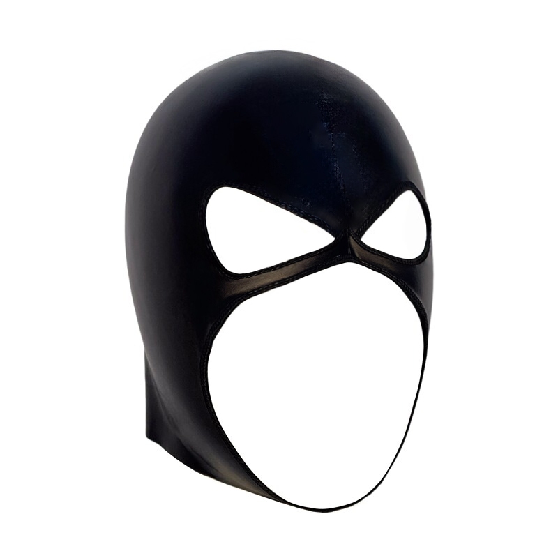 Unisex Faux Leather Hood Mask เปิดปากตา Full Face บทบาทเล่นคอสเพลย์หมวก
