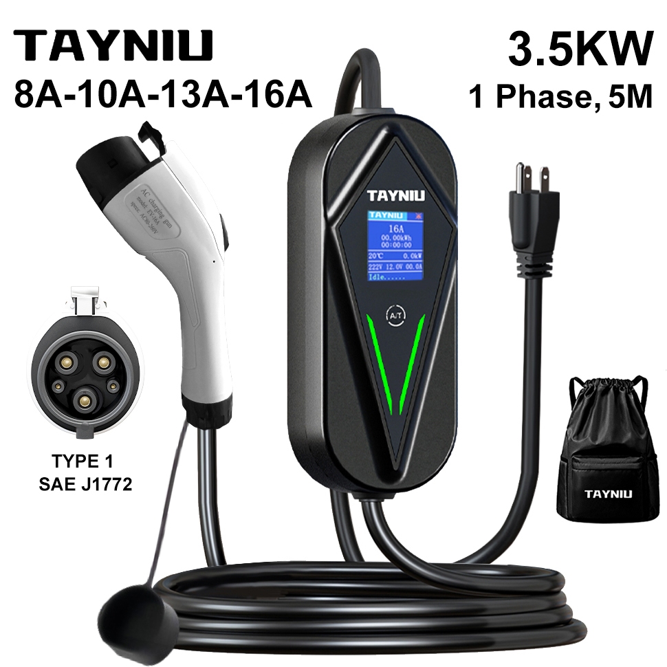 TAYNIU แบบพกพา EV Charger 3.5KW 16A 5 เมตรสาย NEMA 5-15 ปลั๊กประเภท 1 Connector ใช้งานร่วมกับ Toyota