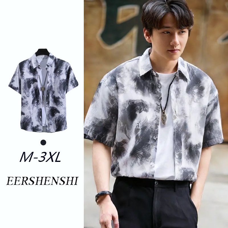 Eershenshi เสื้อฮาวายรีสอร์ทลายดอกไม้ Unisex แขนสั้นเสื้อเชิ้ตชายหาดวินเทจหลวมชุดคู่รักย้อนยุค