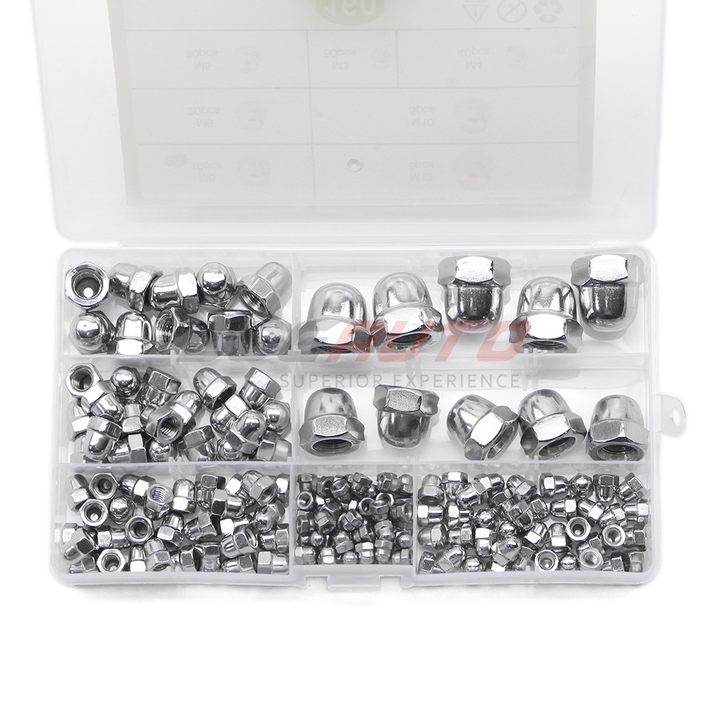 160 ชิ้น Hex Acorn Cap Nut M3 M4 M5 M6 M8 M10 M12 7 ขนาด Assortment Kit คุณภาพสูง Domed Nuts ชุดผสม 