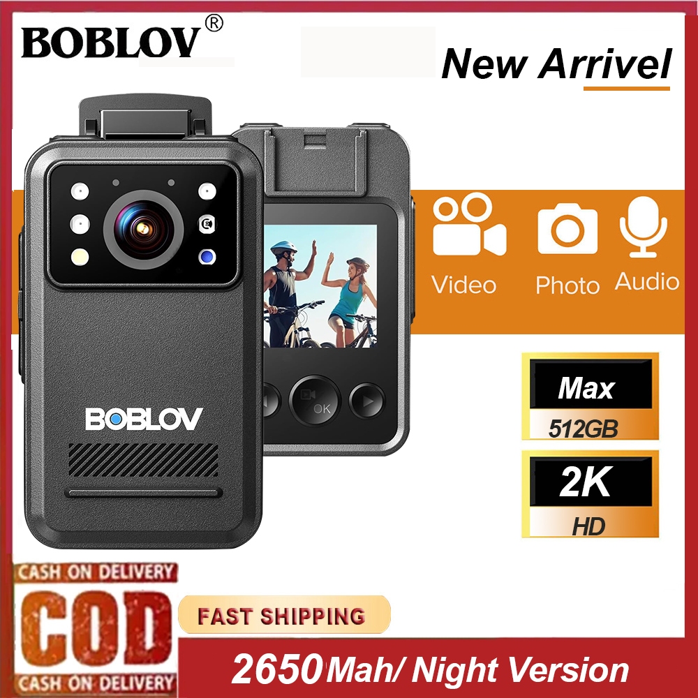BOBLOV A28 กล้องขนาดเล็กพร้อม Bike Mount Mini Video Camera กล้องวิดีโอพร้อม 2K, 9 ชั่วโมง, พร้อม Night Vision สําหรับการบันทึก On-The-Go, การบังคับกฎหมายและใช้งานส่วนตัว