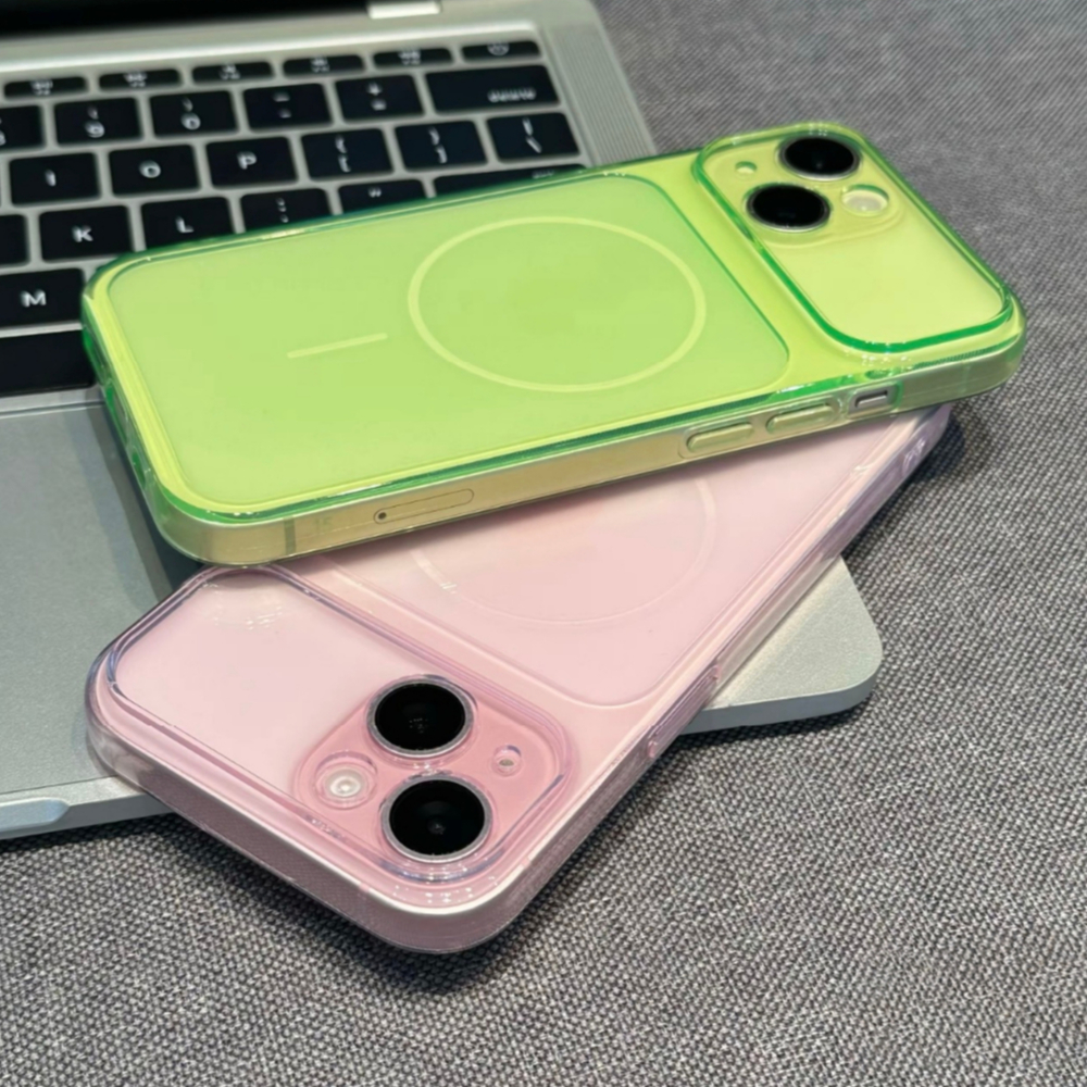 【Large window/Matte Translucent soft case/Fluorescent Green】เคส compatible for iPhone 11 12 13 14 15 16 17 pro max case