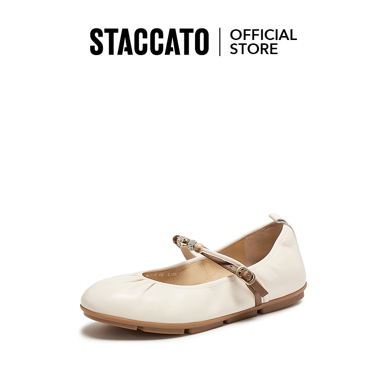 Staccato Women's Mary Jane Flat Court Shoes รองเท้าบัลเล่ต์ หัวกลม รองเท้าส้นตึก EJR07