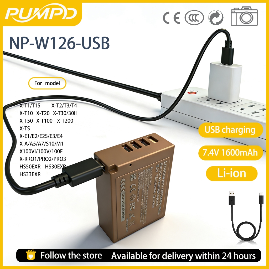 PUMPD NP-W126 แบตเตอรี่สําหรับ Fuji XT3 XT30 II XT50 X-M5 XS10 X100Vl XT20 XT10 USB แบตเตอรี่ชาร์จ