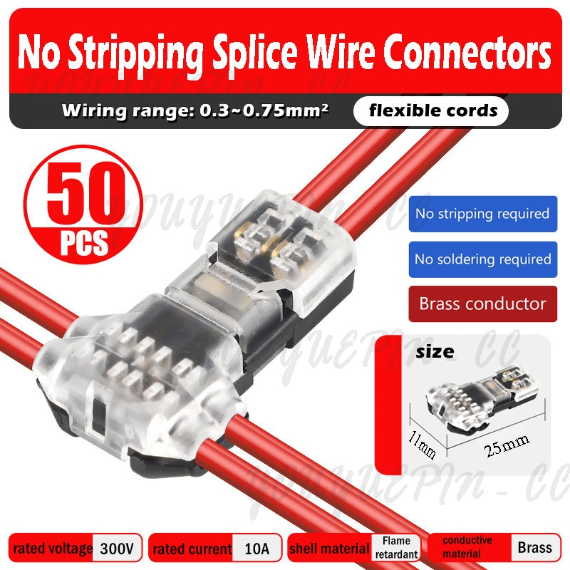 🚚ท้องถิ่น🚚 50 ชิ้นสายไฟและสายเคเบิล Snap-In T1 T2 D2 Connectors Quick Terminal การเชื่อมต่อปลั๊กอัตโนมัติอุปกรณ์เสริมไฟฟ้า