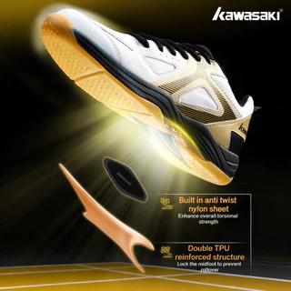 รองเท้า Kawasaki K2B02-D32035 สำหรับแบดมินตันและปิเกิลบอล น้ำหนักเบาทึ้งเหงื่อไม่เลื่อน มีการซัพพอร์ตแรงกระแทก เหมาะสำหรับทั้งชายและหญิง