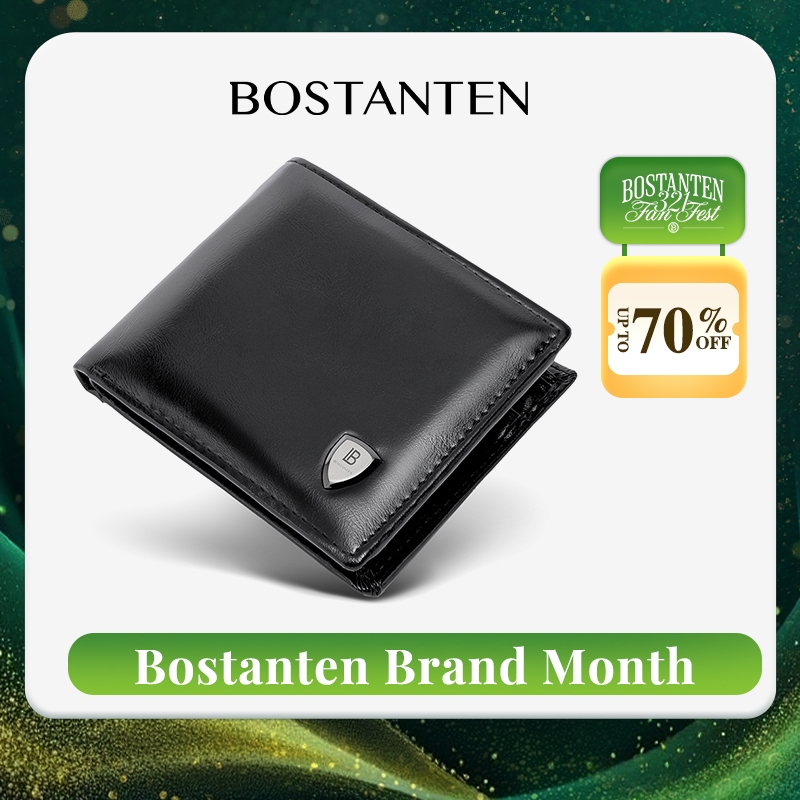 BOSTANTEN กระเป๋าสตางค์ผู้ชายใบสั้น ความจุมาก หนังทนทาน คลาสสิก กระเป๋าสตางค์ผู้ชายของแท้ ของขวัญผู้ชาย