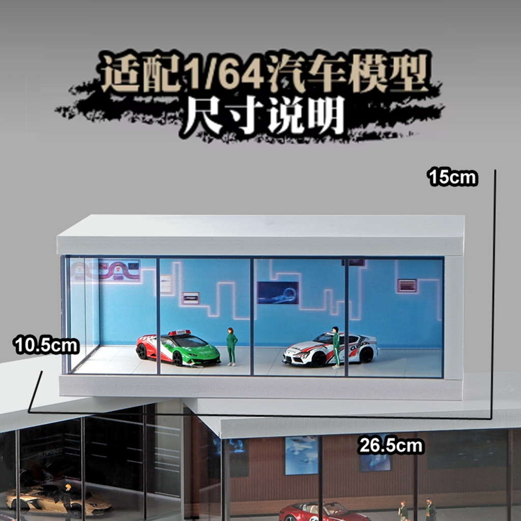 Diorama 1/64 โมเดลฉากโรงรถพร้อมไฟ LED ที่จอดรถอาคารรุ่น Showroom ฉากโมเดลรถแสดงกรณี