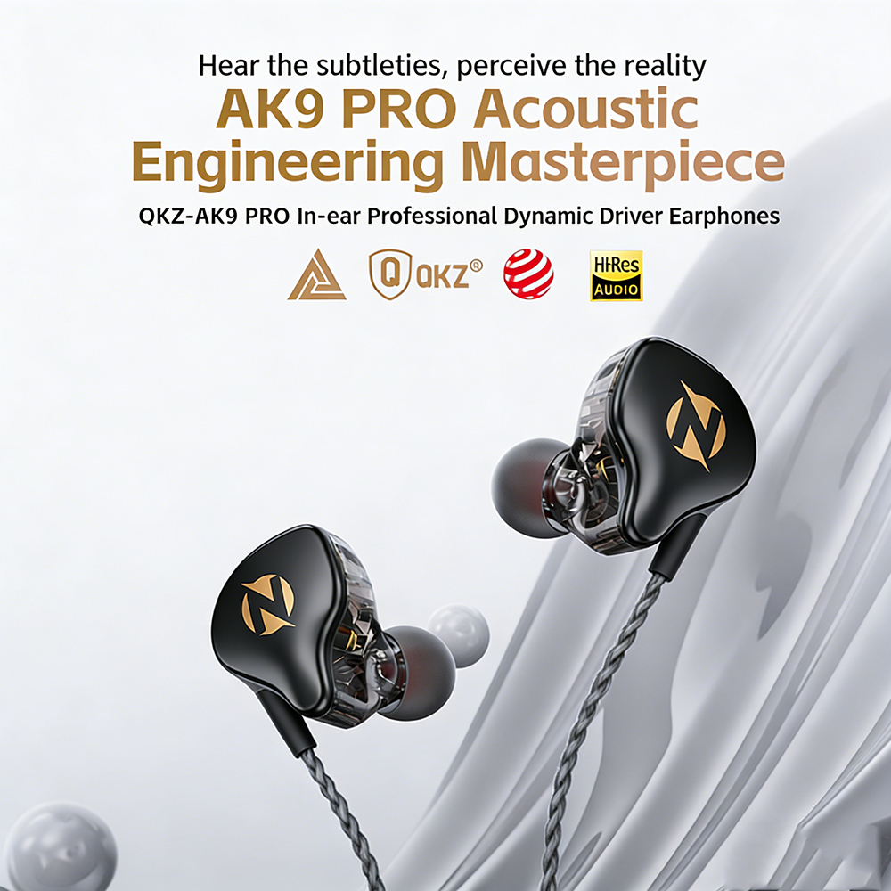 QKZ AK9 PRO หูฟัง พร้อมไมโครโฟน ซับวูฟเฟอร์แบบมีสายหูฟัง HiFi กีฬาแบบใส่ในหูพร้อมไมโครโฟน