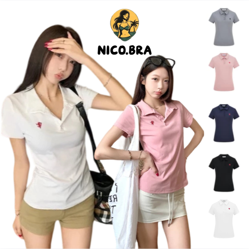NICO BRA เสื้อยืดโปโลคอปกแขนสั้น เสื้อผู้หญิง ดีไซน์เรียบหรู สไตล์เรียบหรู ดีไซน์พื้นฐานและอเนกประสงค์ มาใหม่